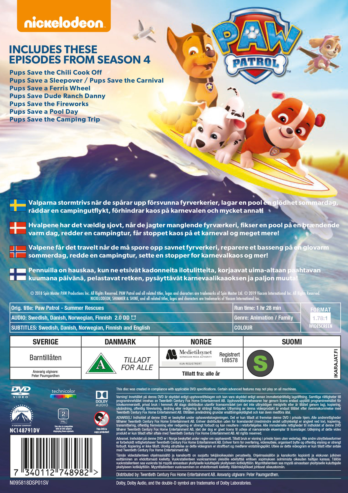 Movie - Paw Patrol - Summer Rescue Dvd