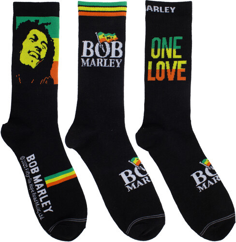 Bob Marley - Logos Guitar Tin Uni 3-Pack Socks