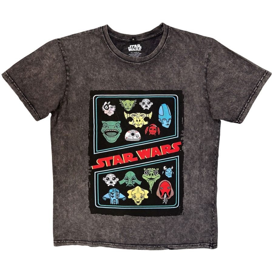 Star Wars - Alien Heads Stone Wash Uni Char T-Shirt