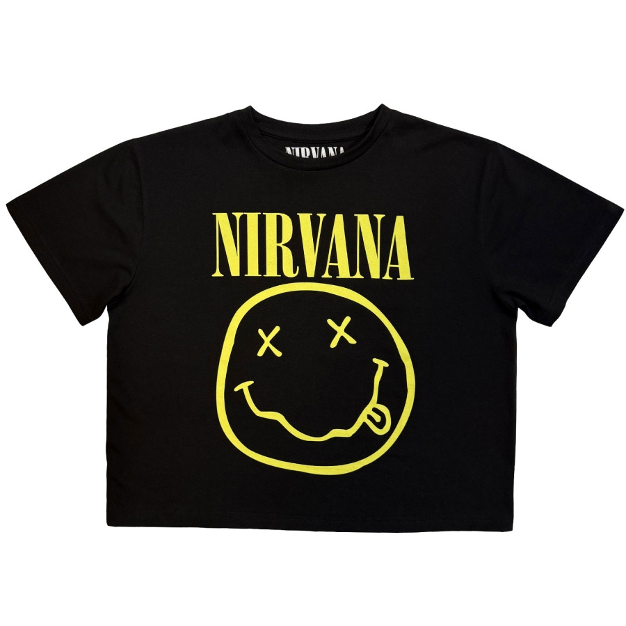 Nirvana - Yellow Happy Face Lady Bl Crop Top