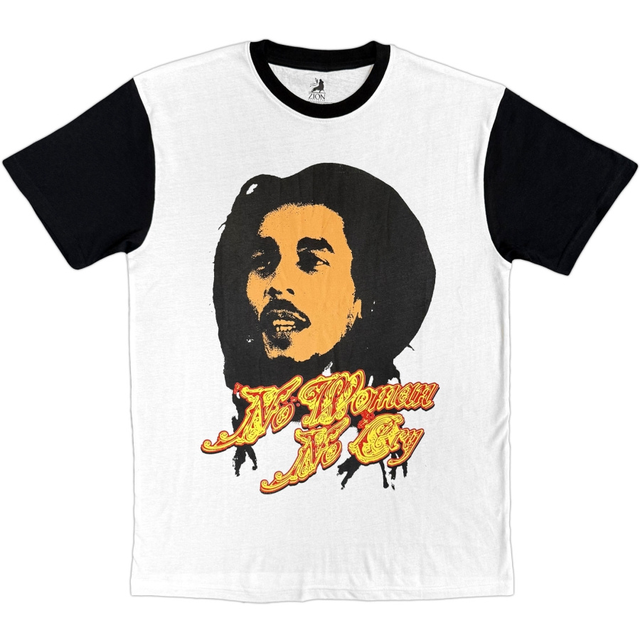 Bob Marley - No Woman Uni Wht/Bl Raglan T-Shirt
