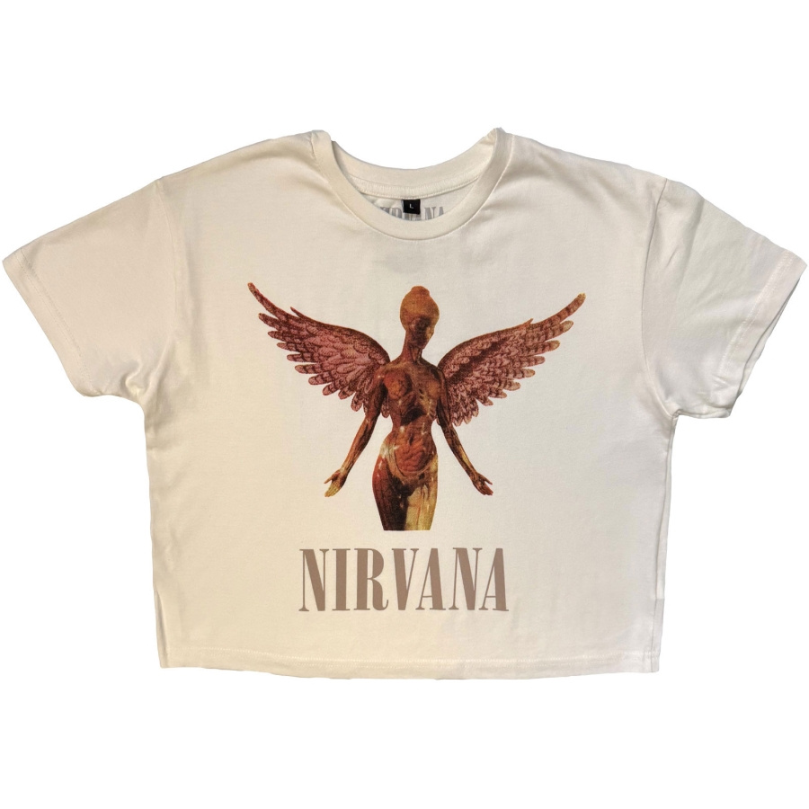 Nirvana - In Utero Stone Wash Lady Wht Crop Top